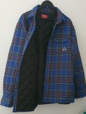 FW21 Supreme Quilted Plaid Flannel Shirt Blue Size XL