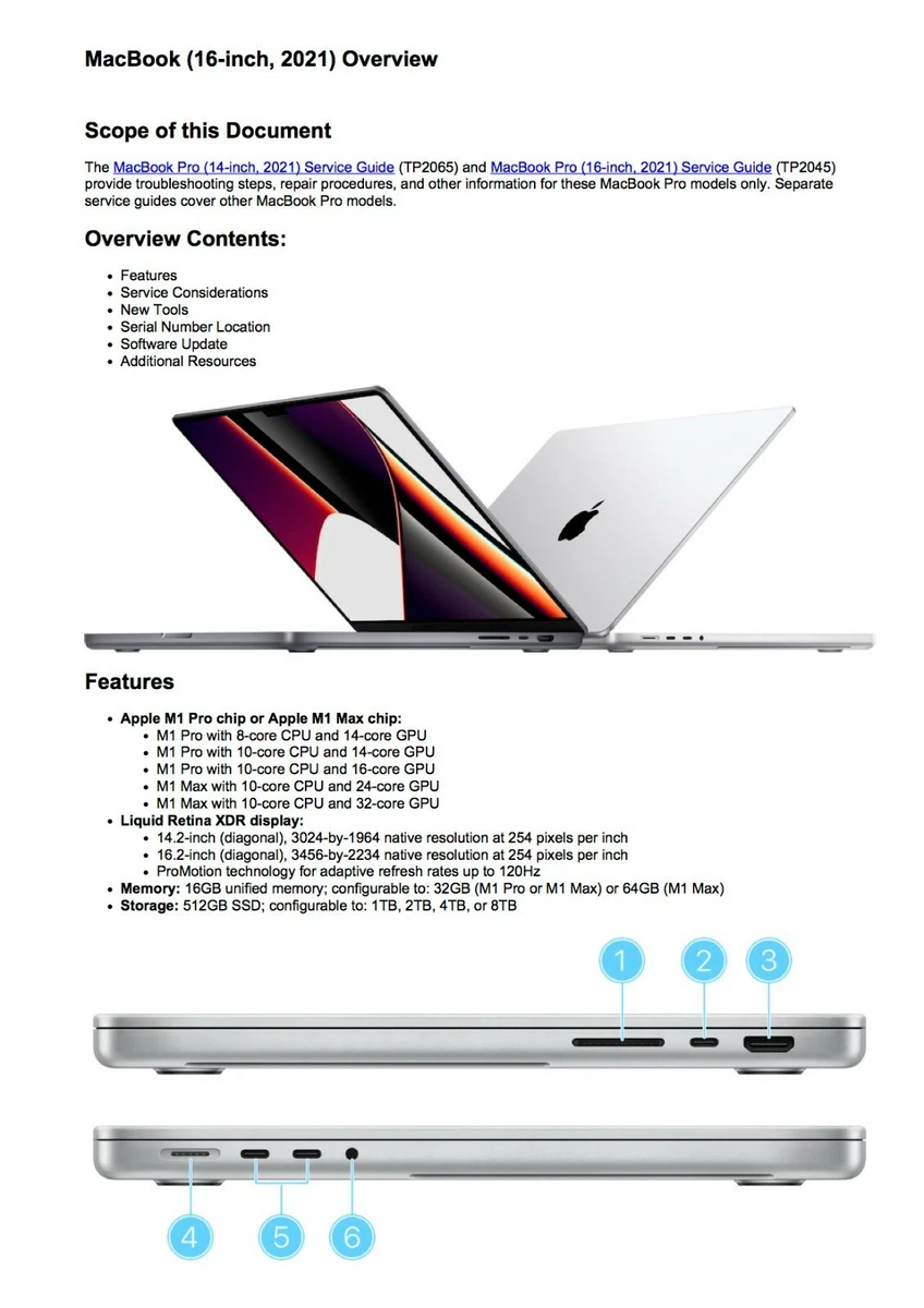 MacBook Pro Retina 16-inch 2021 M1 Technical Service Guide to