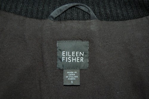 EILEEN FISHER black quilted jacket knit cuffs Small 4 6 - Picture 5 of 7