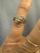 VINTAGE 18KT GE PAD COCKTAIL RING WHITE STONES SIZE 4 3/4