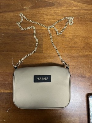 Versace Gold Shoulder Bag Chain Accents Zip Closure Gold Hardware Inner Pockets