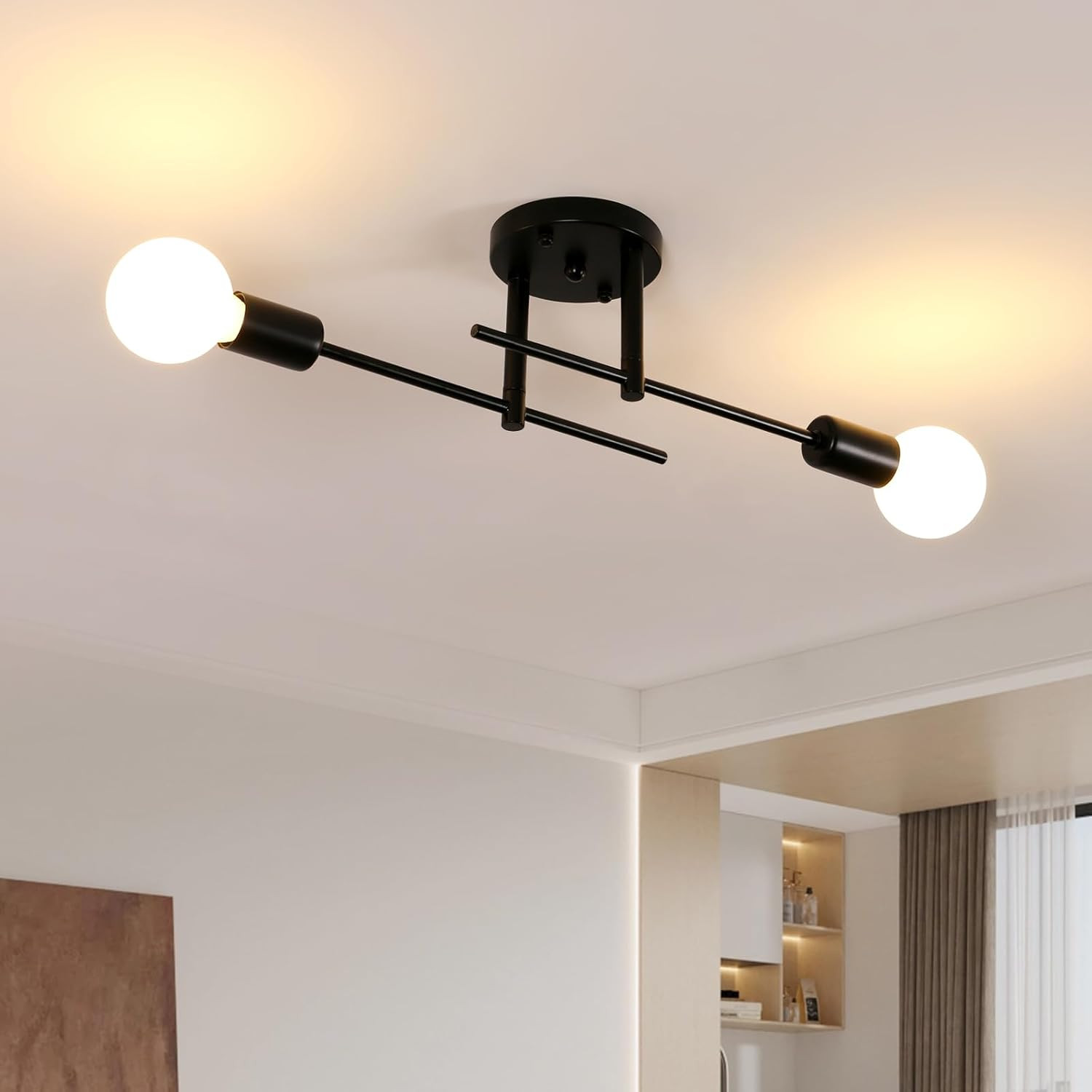 Lampadario Soffitto Vintage, E27 Plafoniera Sputnik Industriale 2 Luci, Lampada 