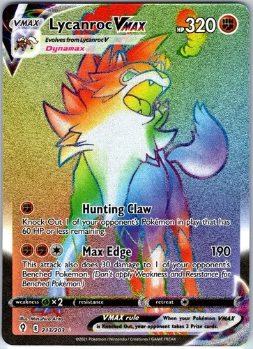 Lycanroc VMAX (Secret) 213/203 SWSH07: Evolving Skies Holo NM