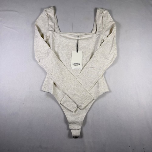 Aritzia Babaton Contour Squareneck Long Sleeve Heather Light Oatmeal Size 2XS