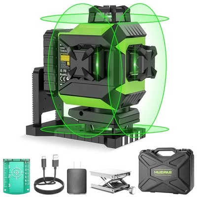 Huepar 4x360 Laser Level Self-leveling 4D Green Beam Cross Line 16 Lines Tili...