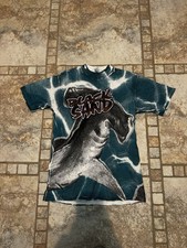 Vintage 90’s All Over Print Hammer Head Shark Black Sand Beach T Shirt Size L