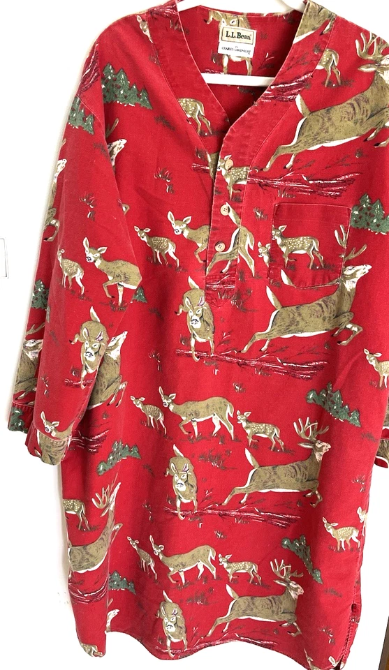 VTG L.L. Bean By Charles Goodnight Mens Night Shirt Red Trees Deer READ - Image 4 of 4