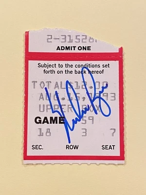 NOLAN RYAN final win #324 AUTOGRAPHED ticket stub Indians/Rangers 8/15/1993 - Image 1 of 2