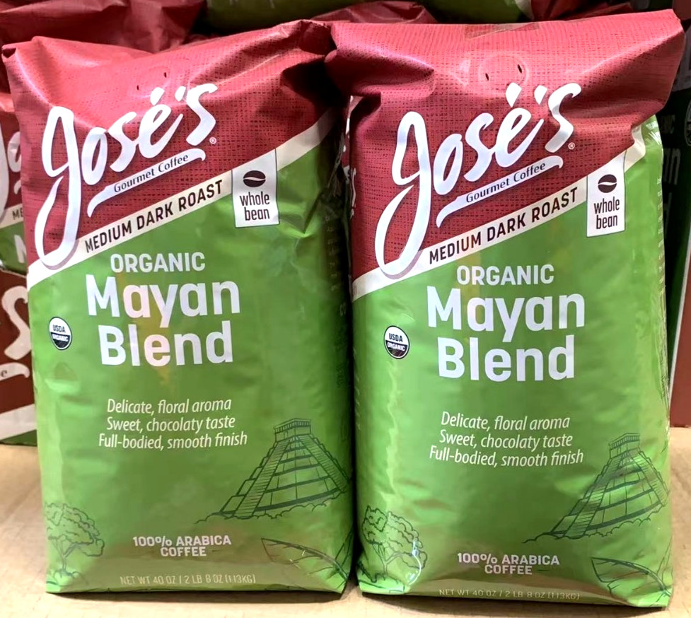 2 paquetes de café en grano entero maya 100 % orgánico Jose’s de 2,5 libras cada uno, un total de 5 libras