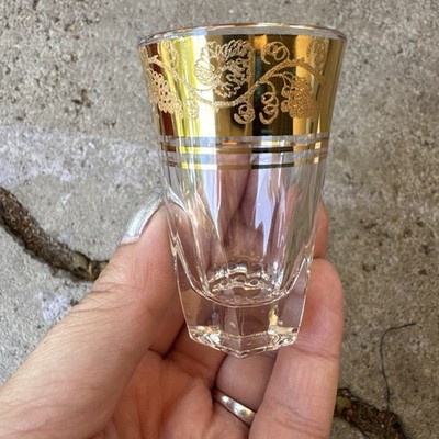 Italian Shot Glass Vintage Imprinted Gold Grape Leaves