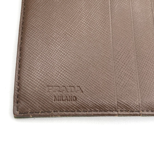 PRADA Tri Fold Portefeuille Sac à Main Tessuto Nylon Cuir Kaki Marron Authentique _0166 - Photo 14/24