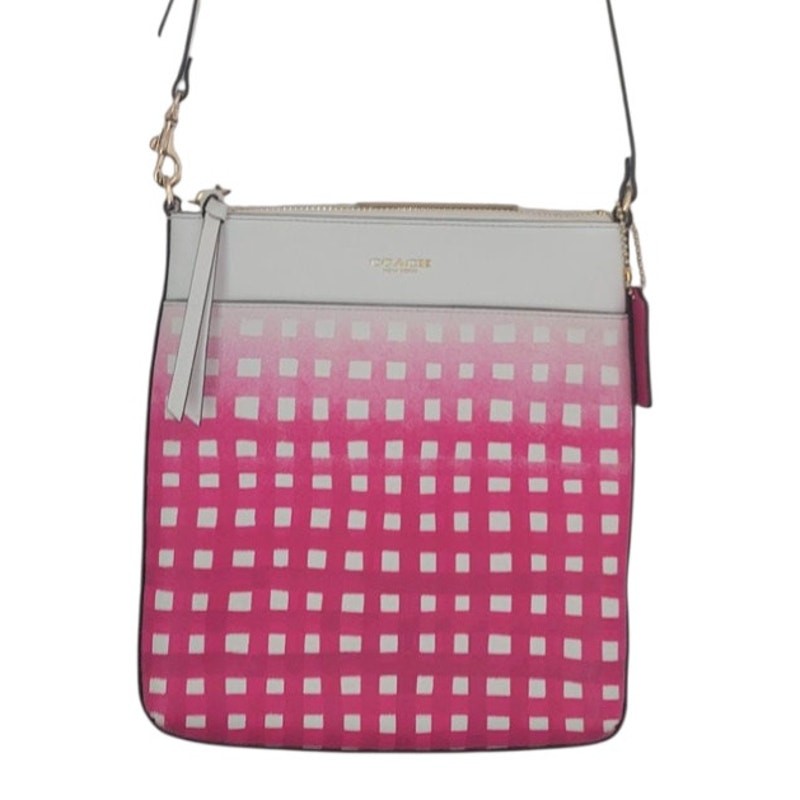 Coach Pink & White Saffiano Leather Ombre Gingham Swingpack Crossbody Bag