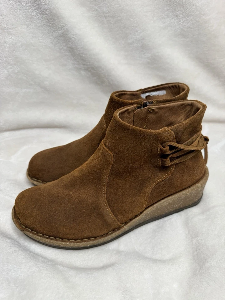 Botines Born para mujer Viana marrón cuero envejecido gamuza cuña cremallera al tobillo talla 9 Foto 4 de 4