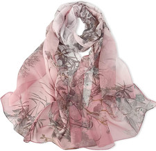 Women Soft Floral Print Shawl Chiffon Sheer Scarf