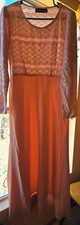 Women's Pink And Gold Hearts Long Maxi Dress With Built in Slip Long Sleeves
