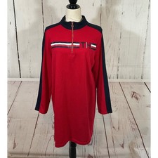 Tommy Hilfiger Sweatshirt Dress Women L Red Mock Neck Quarter Zip Preppy Casual