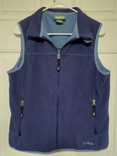 LL Bean Fleece Vest Misses Size Medium Vintage Blue Green Full Zip Girls