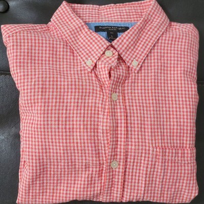Banana Republic Mens Orange Linen Cotton Slim Fit Button Up Shirt Size L Tall