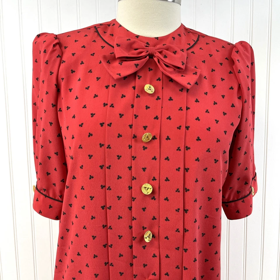 Vestido De Colección Años 70 80 Adolfo Saks Quinta Avenida Talla Grande Canadá Hoja de Arce Foto 4 de 4