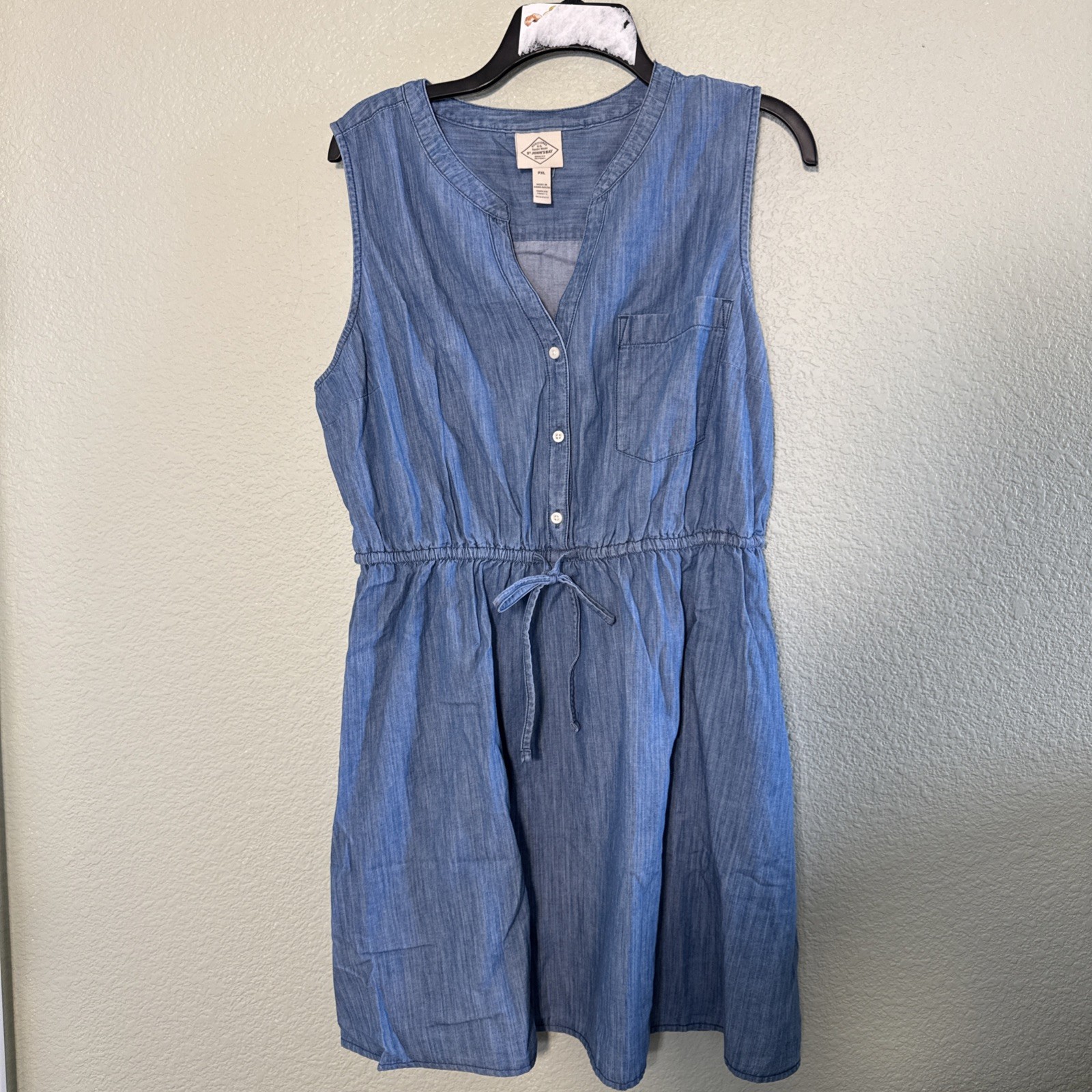 St John’s Bay Women’s Sleeveless Dress Lightweight Size Petite XL Blue Pockets