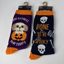 Women s Halloween Socks 2 Pair Size 4-10 Crew Will Do Tricks For Treats Spooky