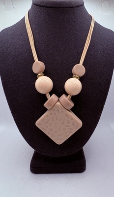 Vintage Retro Mauve Peach Large Bead Ceramic Textured Bead Necklace Artistic