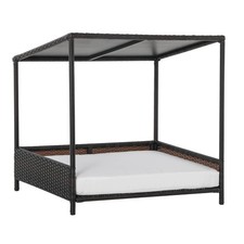 Rattan Pet Bed with Cushion for Small  Medium-Sized Dogs, Brown and White