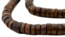 Brown Bone Disk Beads 12-14mm Kenya African Large Hole 30 Inch Strand Handmade
