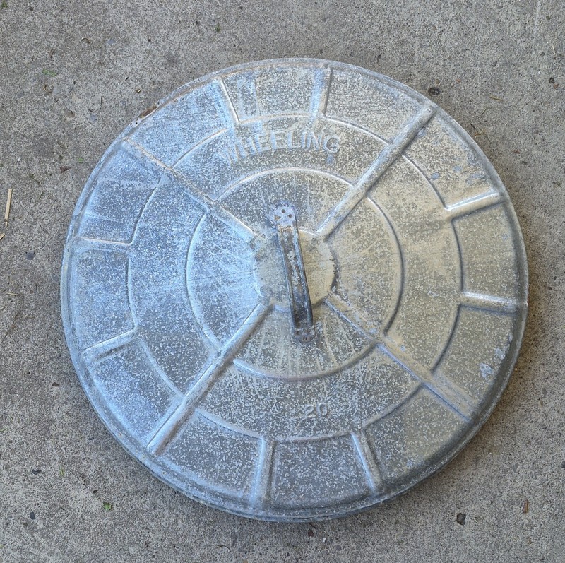 Vintage Wheeling Steel 20 Galvanized  18.5" Garbage Trash Can Lid Steampunk 