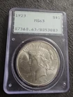 1923 Peace Dollar PCGS MS63 Old Rattler Holder