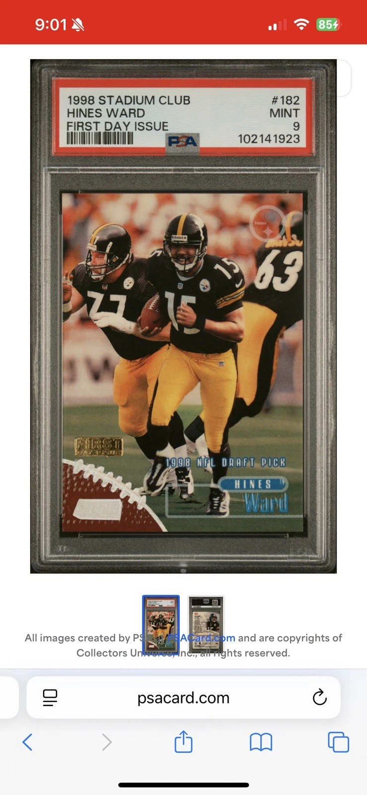 Hines Ward Stadium Club #182 First Day Issue