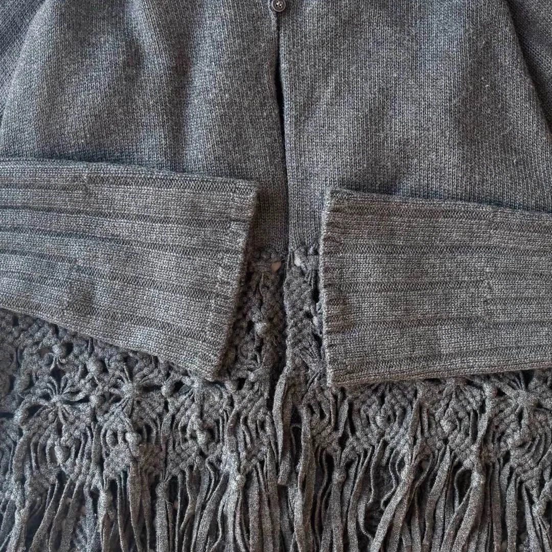 CELINE maglia cashmere poncho scialle cardigan frange grigio scuro taglia M