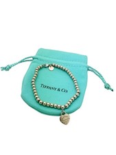 Please Return To Tiffany  Co. Silver Blue Enamel Mini Beaded Heart Bracelet 7"