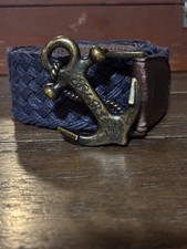 VINTAGE Polo Ralph Lauren Belt -42- Indigo Blue Braid -ANCHOR BUCKLE / Leather