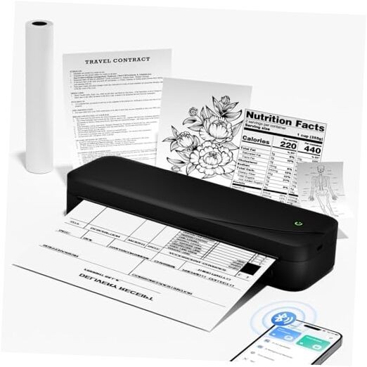 M833 Portable Wireless Printer for Travel, Inkless Thermal Printer Bluetooth