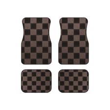 Stylish Car Mats Set, Universal Fit Brown Checkered Pattern, Car Mat Set