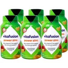 6 Pack Vitafusion Power Zinc Adult Gummies Natural Strawberry Tangerine 90 Count