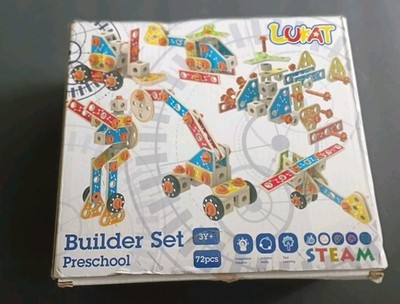 LUKAT 72 Pieces Preschool Wooden Construction STEAM Builder Set