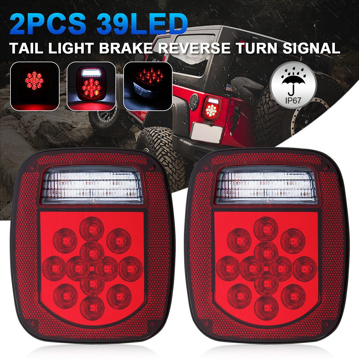 Clignotant LED 12V 10W étanche pour Jeep Wrangler frein arrière