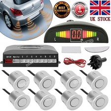 Front and Rear 8 Sensors Car Reverse Parking Kit Buzzer Alarm LCD Display Silver