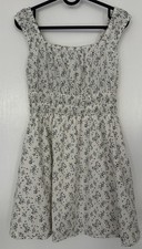 Uniqlo Women’s XS Ivory Floral Smocked Mini Dress Cottagecore Lined Sleeveless