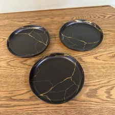 Set of 3 ~ Thyme & Table Stoneware Black & Gold 8" Salad Plates