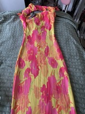 Floral Print Plisse Bandeau Cowl Back Maxi Dress