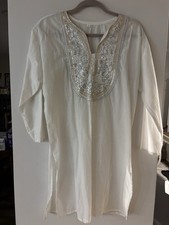 White Cotton Embroidered Kurta XXL Traditional Tunic