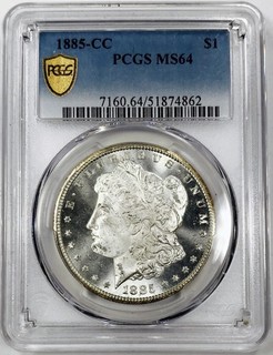 1885 CC MORGAN DOLLAR PCGS MS64 PQ SEMI PROOF LIKE TOUGH DATE CC NR #C74903