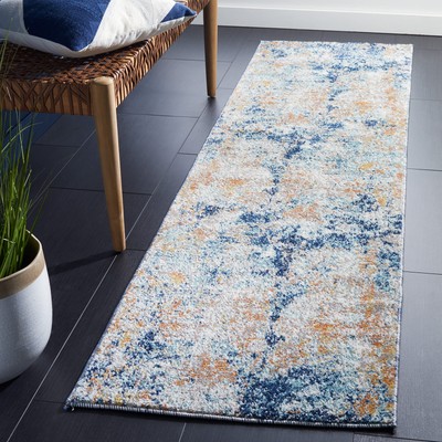 Aston Collection Runner Rug - 2' x 8', Navy & Gold, Modern Abstract Design, N...