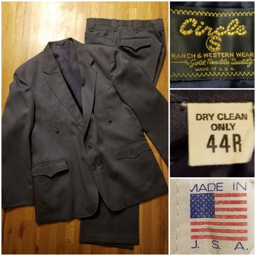Vintage Circle S blau 44 R Polyester Western Rockabilly Anzug - Hose 34 x 32" USA - Bild 1 von 20
