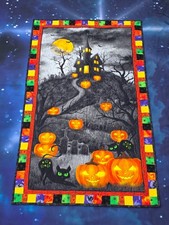 HANDMADE NEW QUILTED WALL HANGING HALLOWEEN PUMPKINS HAUNTED HOUSE MOON CAT 1
