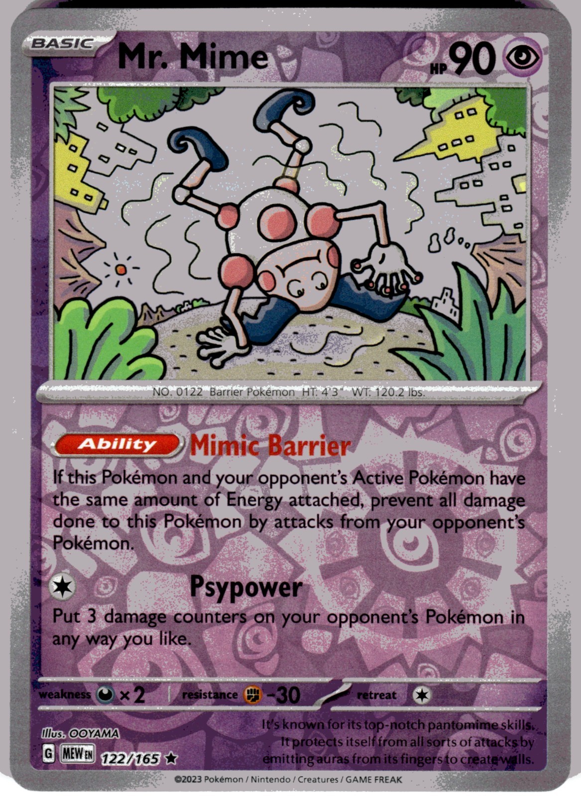 Mr. Mime Reverse Holo 122/165 - MEW SV: Scarlet & Violet 151 Rare NM