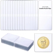 200 Pack 2 x 2 Inch Double-Pocket-Coin-Flips - Coin Pocket Holders, Unplastic...